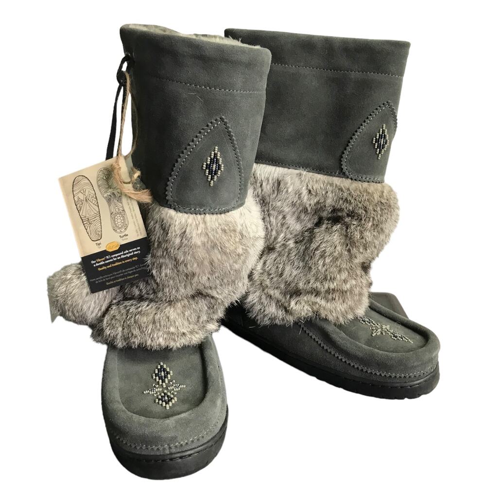 Manitobah Boots Womens Sz 9 Snowy Owl Suede Mukluk Vibram L09 Charcoal Gray NWB